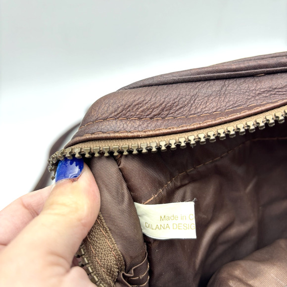 Vintage 90s Dilana Design Collection Brown Leather Organizer Crossbody Bag FLAWS - Picture 9 of 16